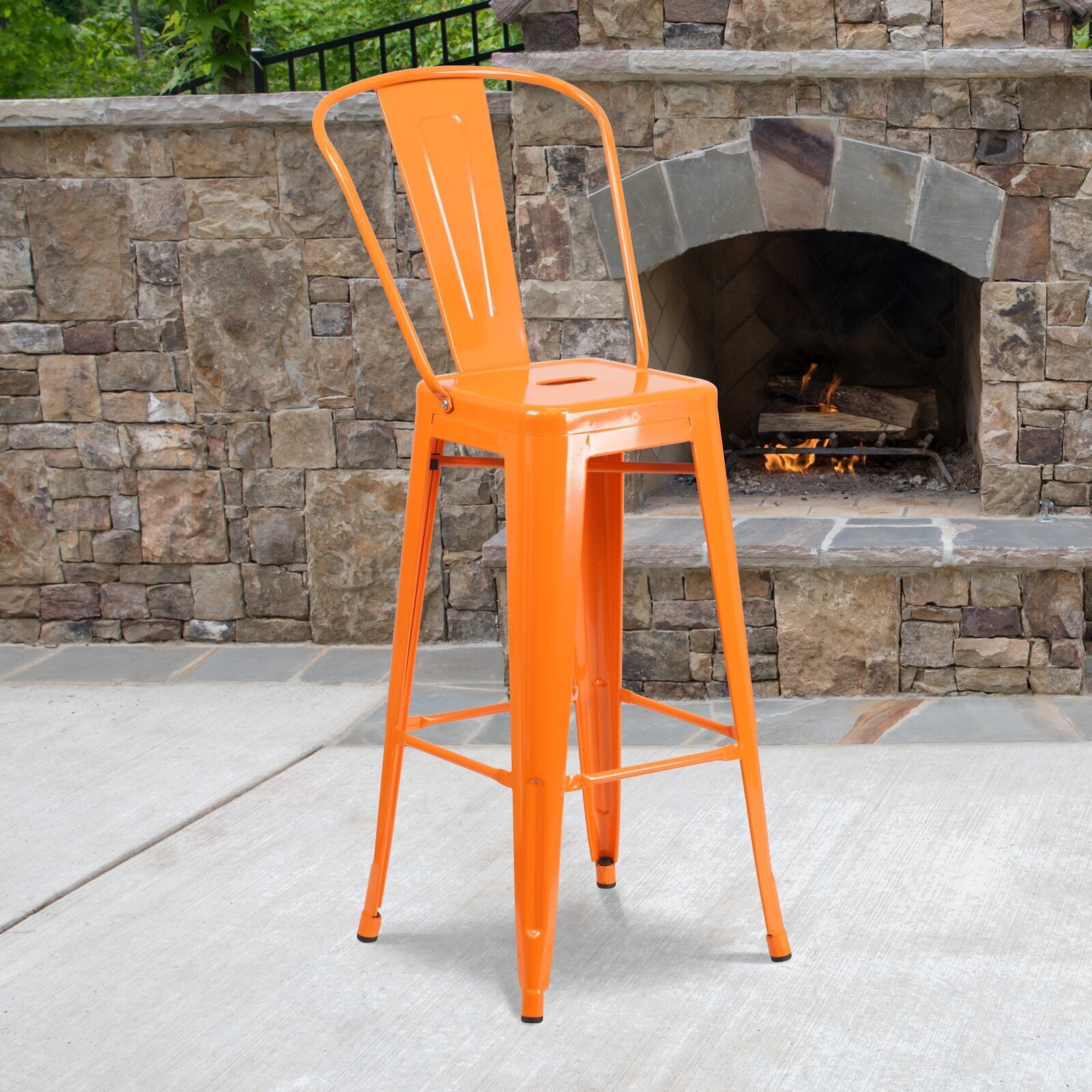 Industrial orange stool with back