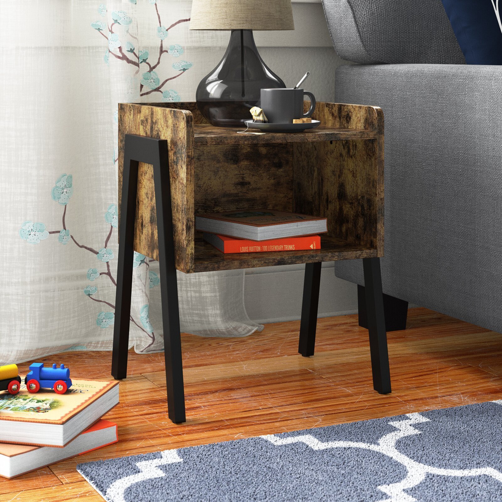 Industrial Side Table Bookshelf