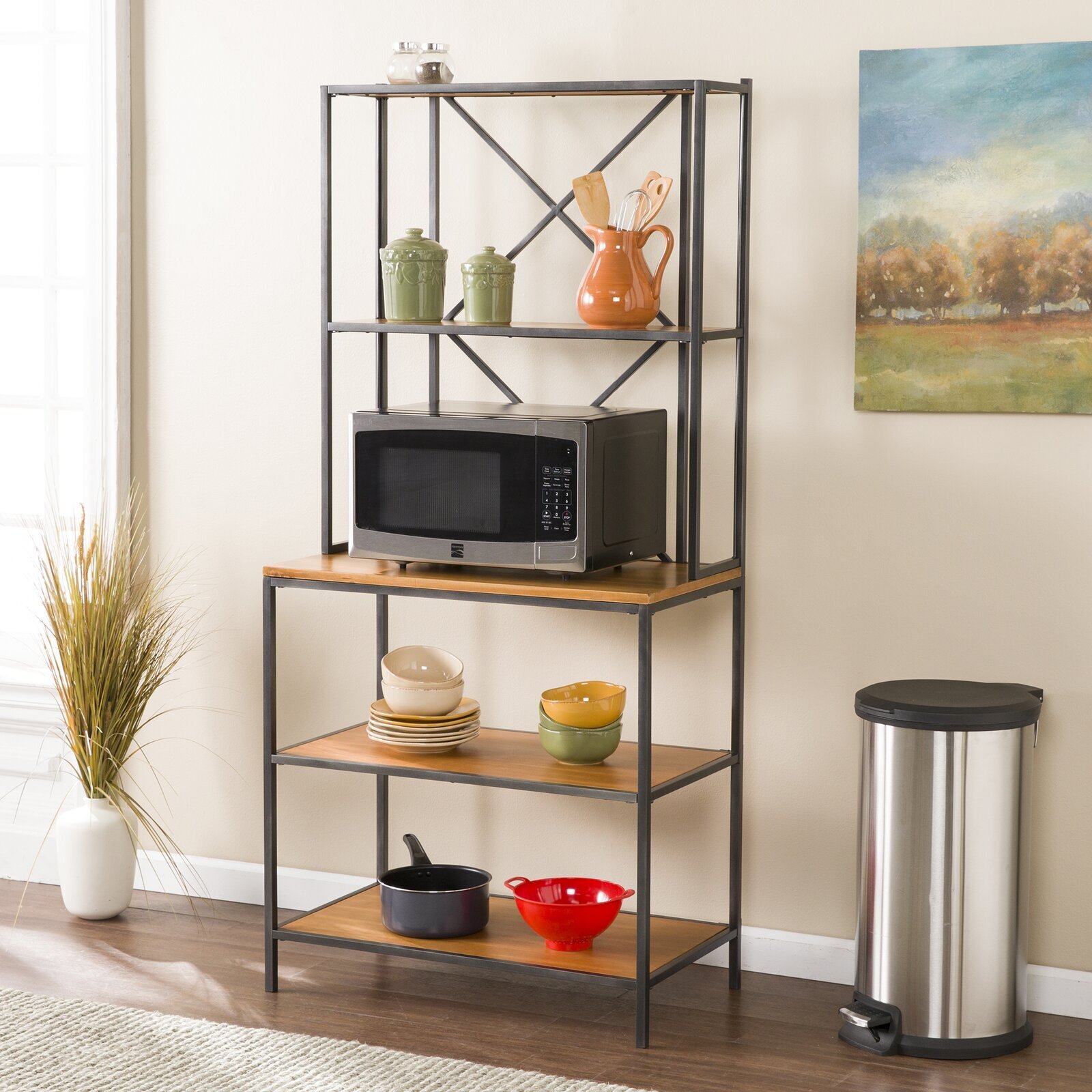 Industrial wooden bakers rack