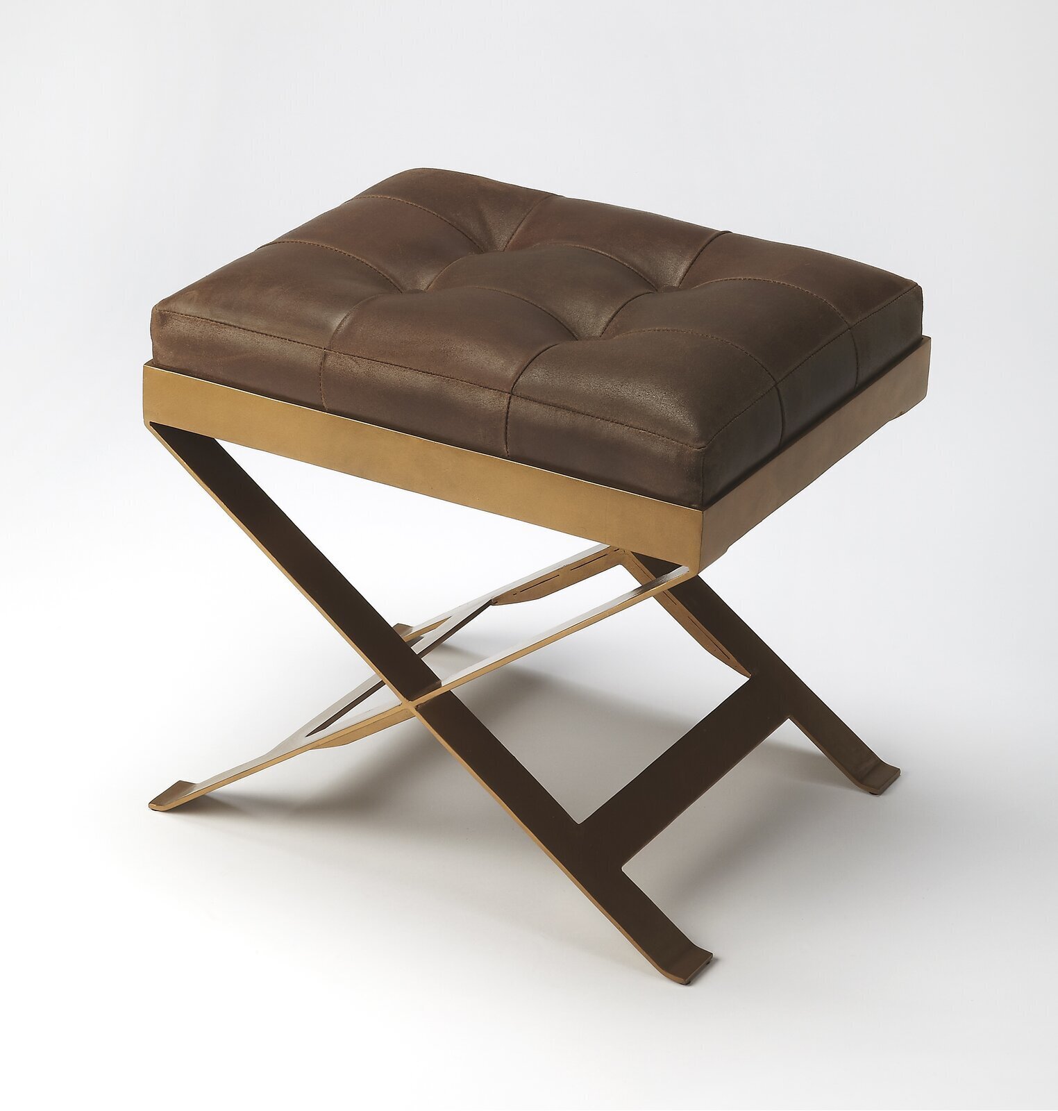 Iron and Genuine Leather Vanity Stool 