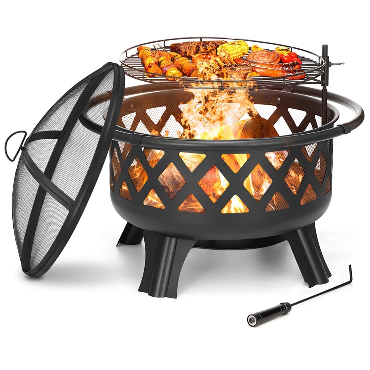 Iron Wood Burning Fire Pit With Lid