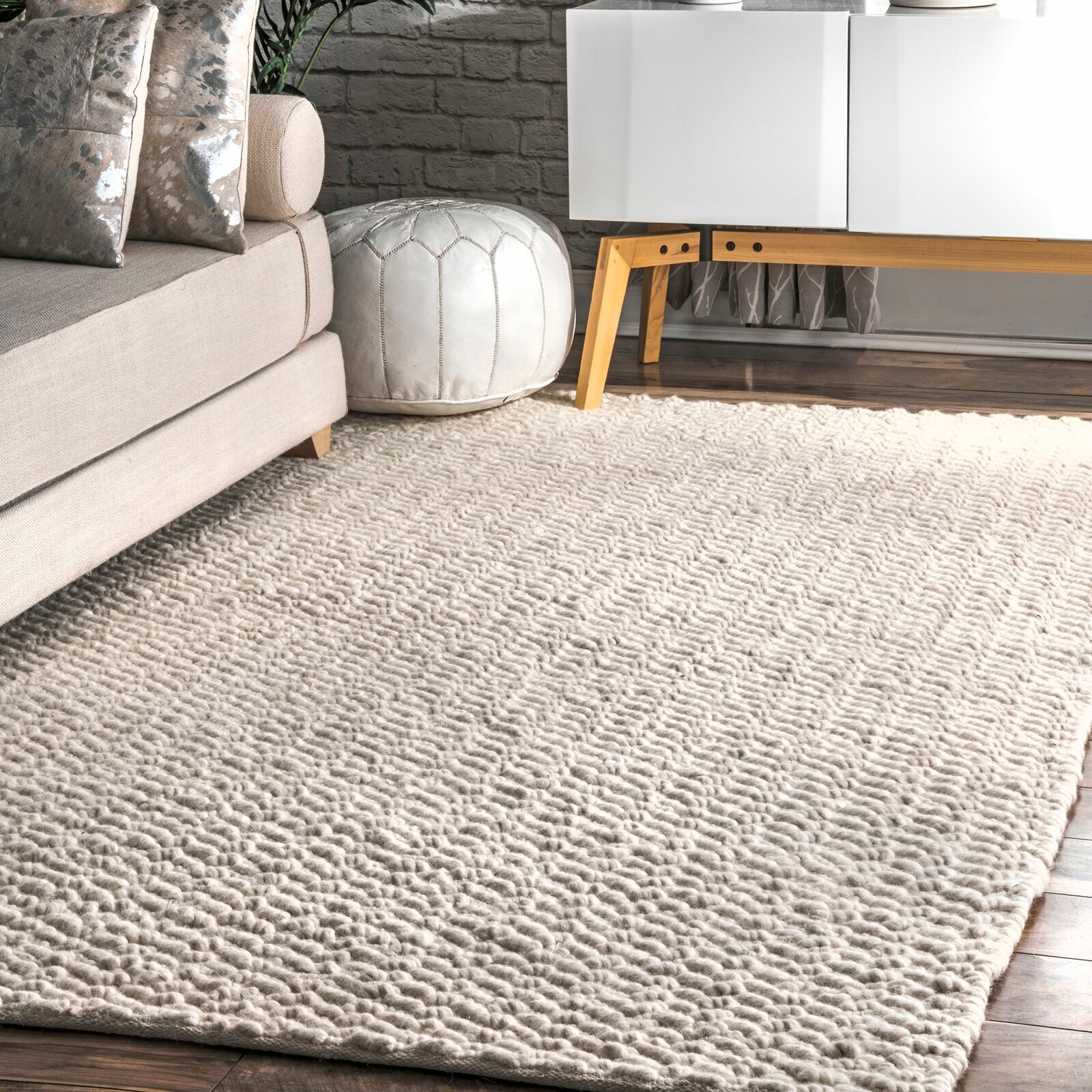 Ivory Color Flatweave Wool Rug 