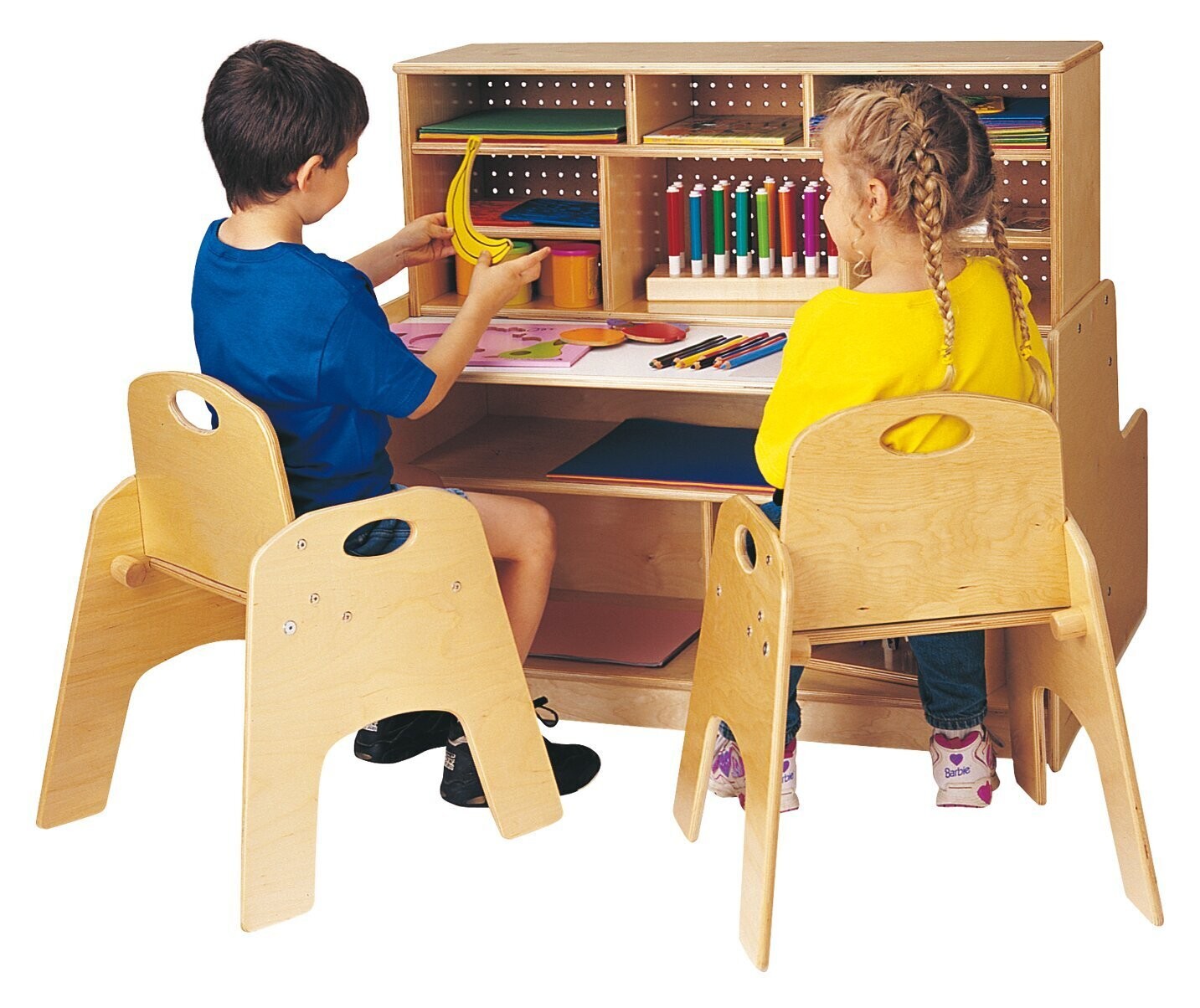 Kids Arts and Crafts Table with Hutch and Chair Set
