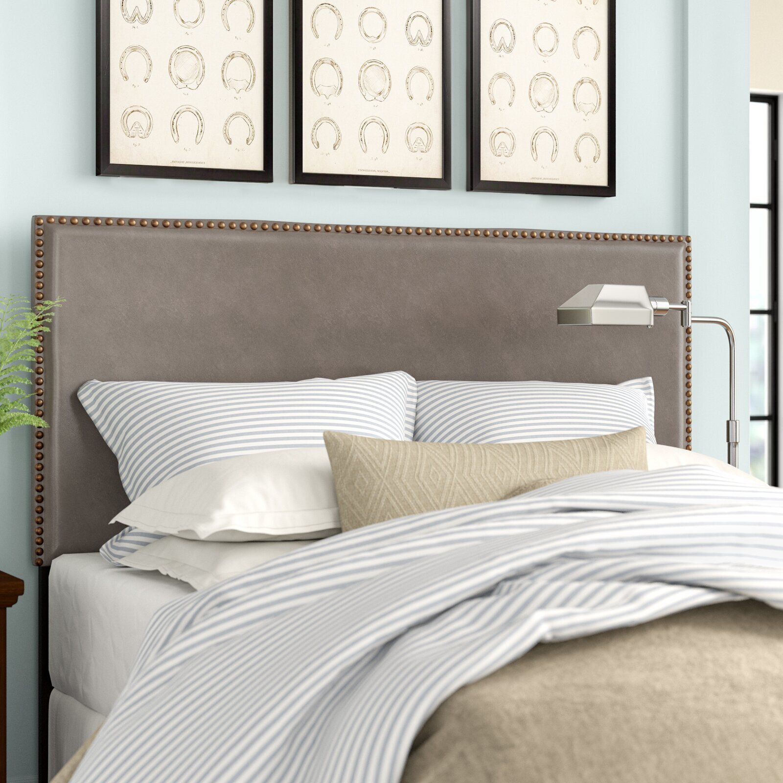 King Size Bed Leather Headboard with Stud Detail