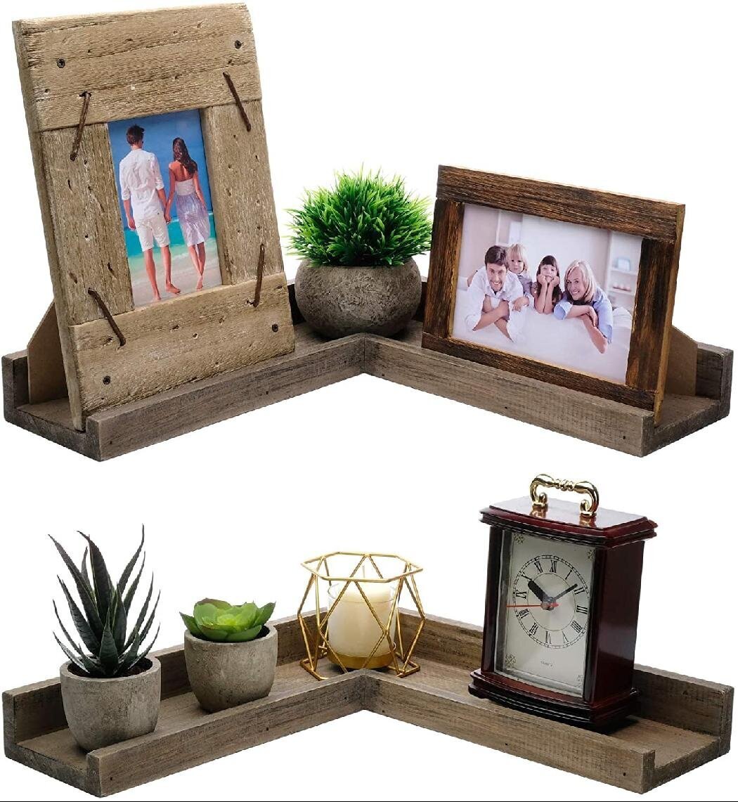 L shaped corner wall shelves with raised edges