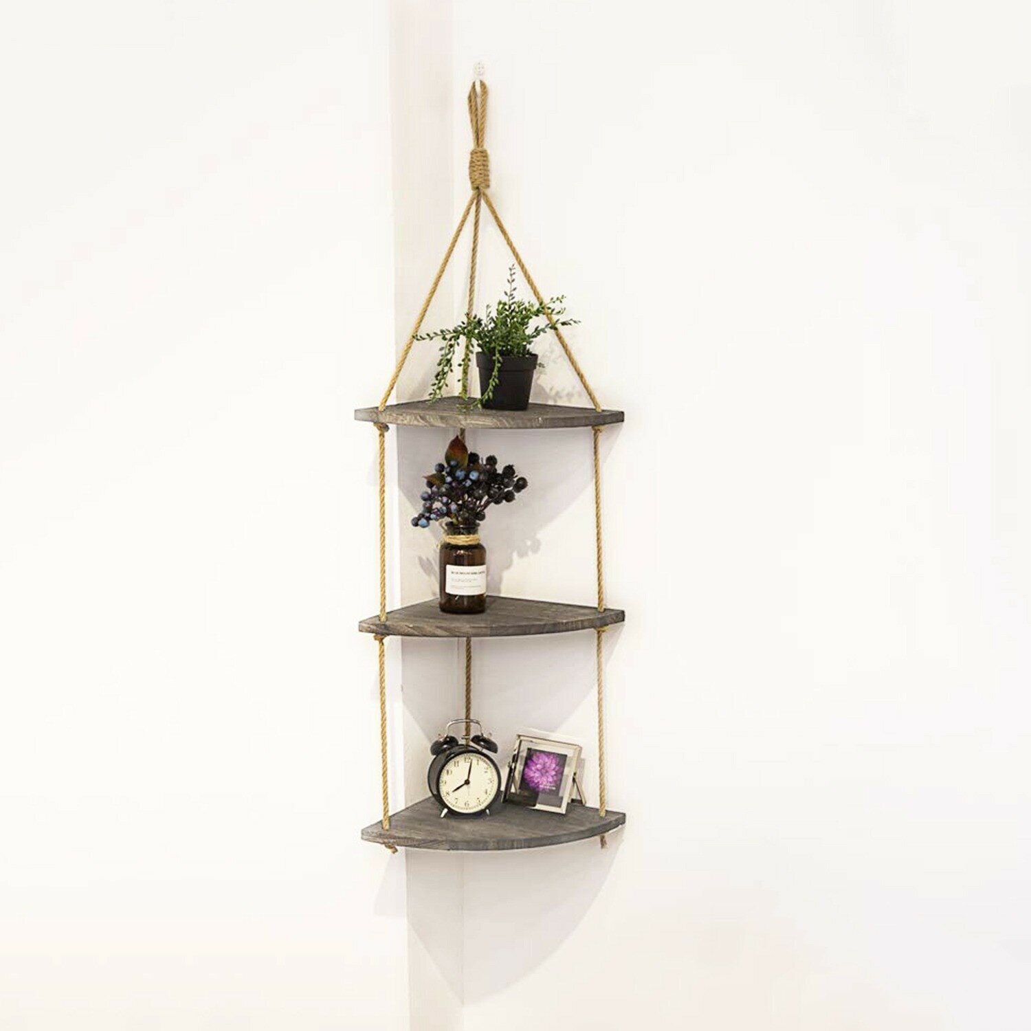 L shaped floating shelves with string