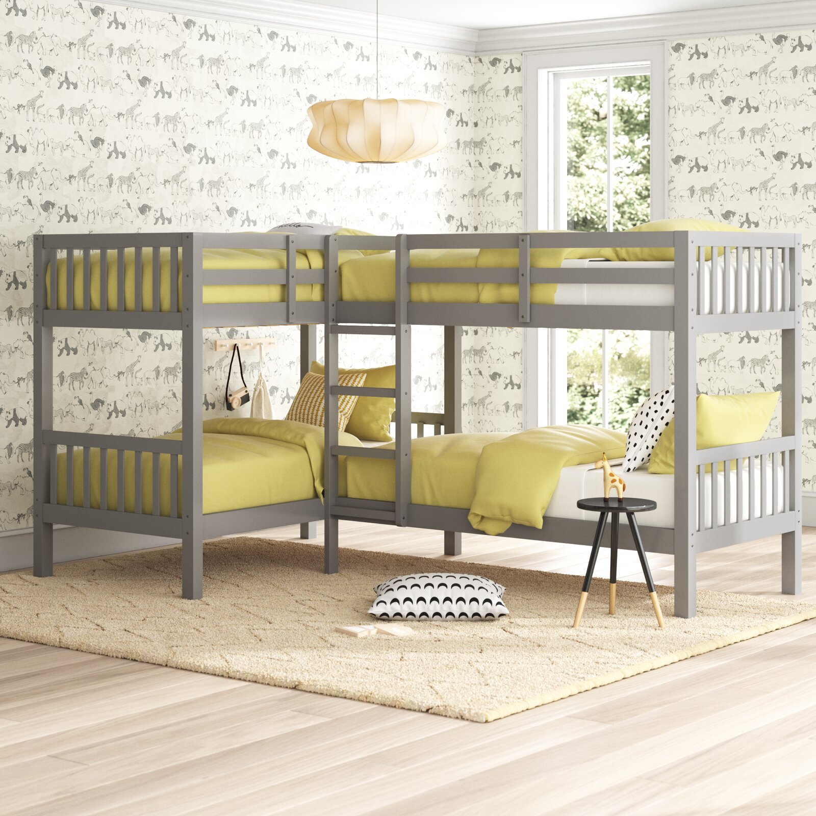 L Shaped Quadruple Bunk Bed for 3+ kids 