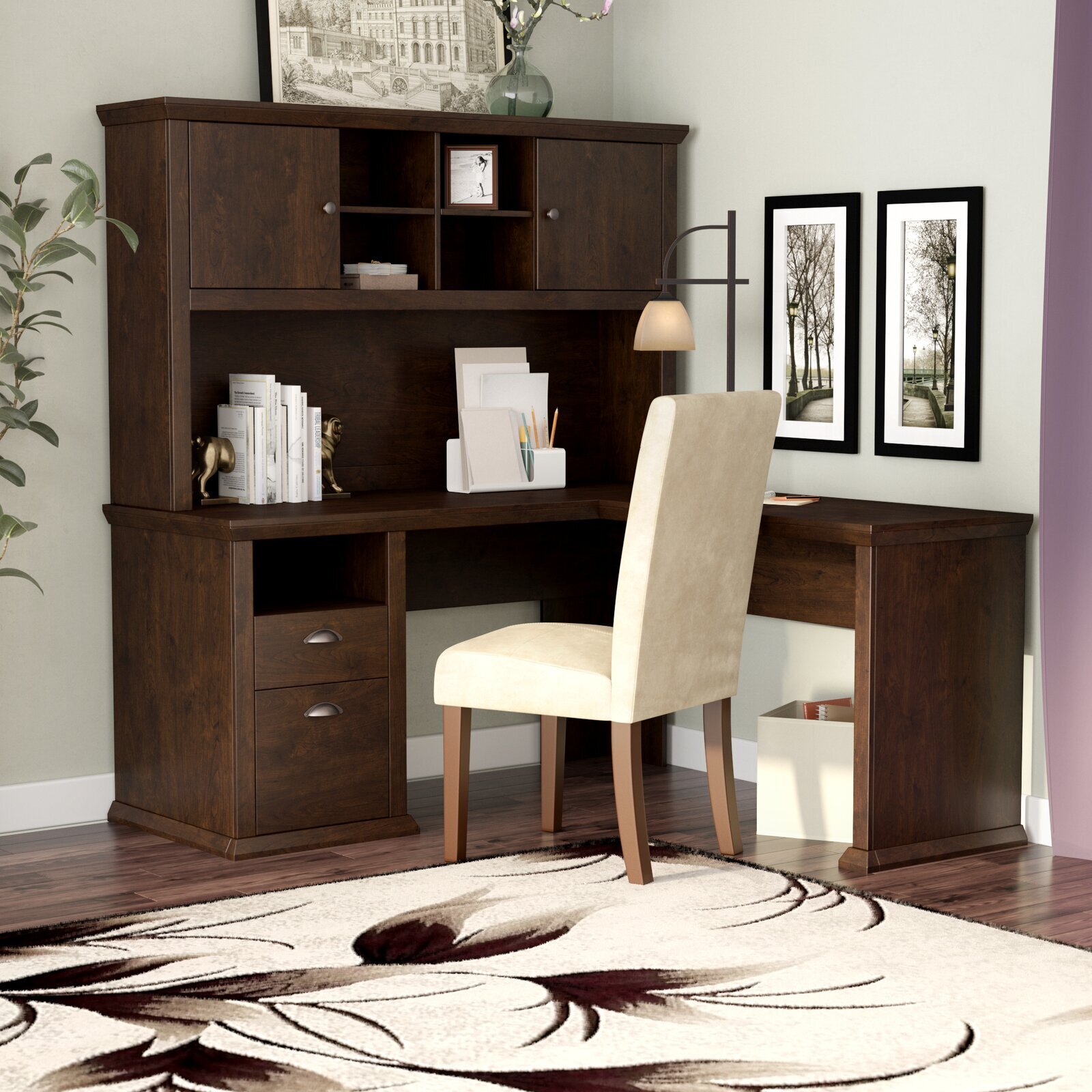 Large Corner Secretary Desk with Hutch