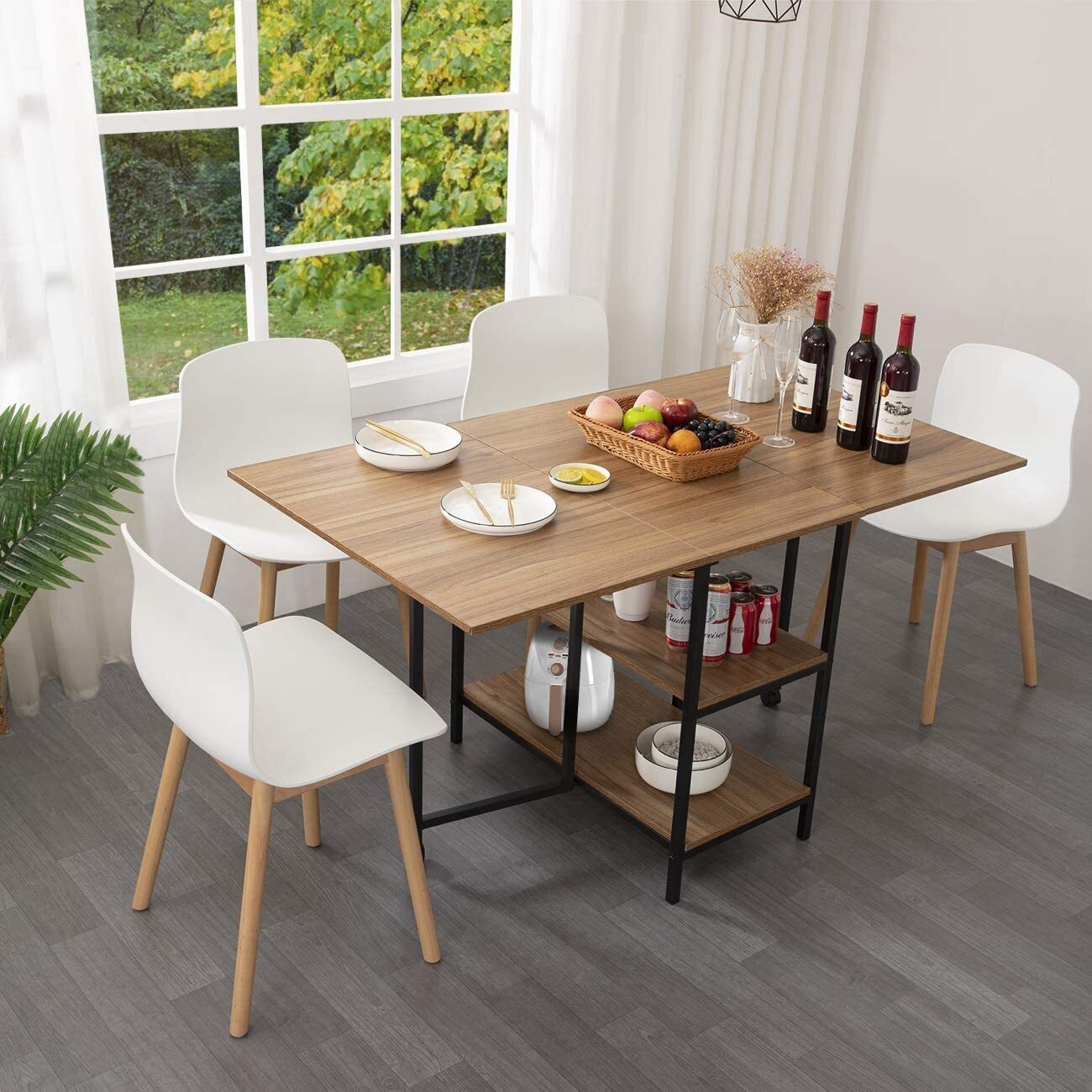 Large Japandi Style Dining Table With Additional Storage 