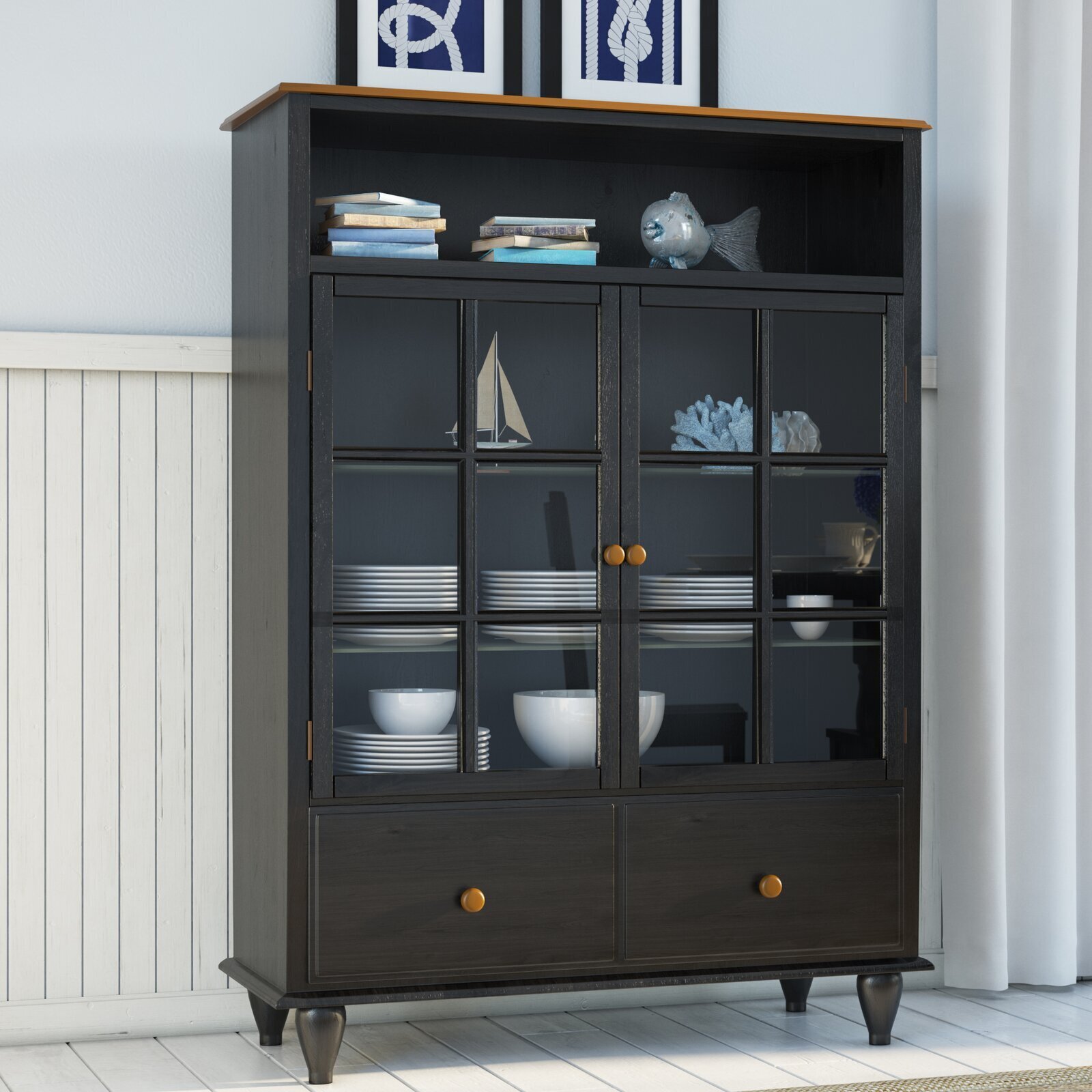 Large Neutral Painted Cherry Credenza