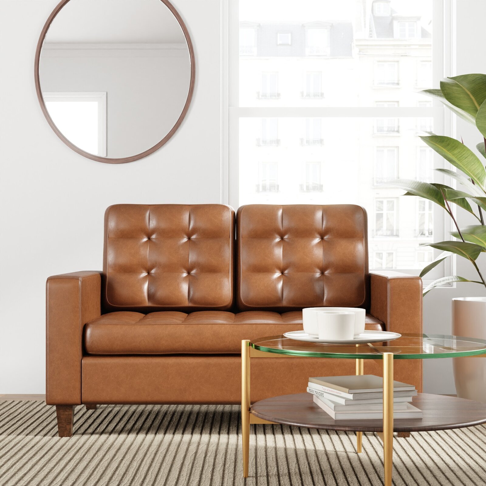 Leather like high back loveseat