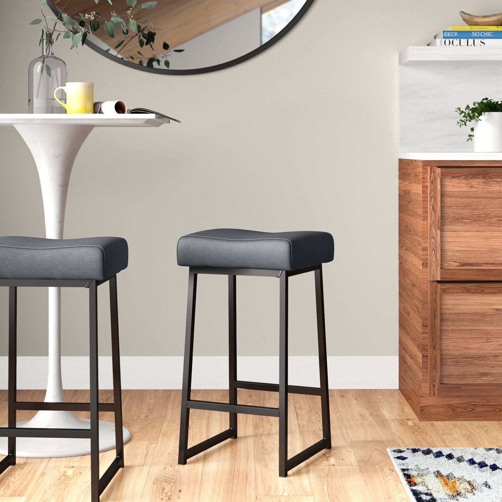 Leather Saddle Counter Stools with Sled Legs