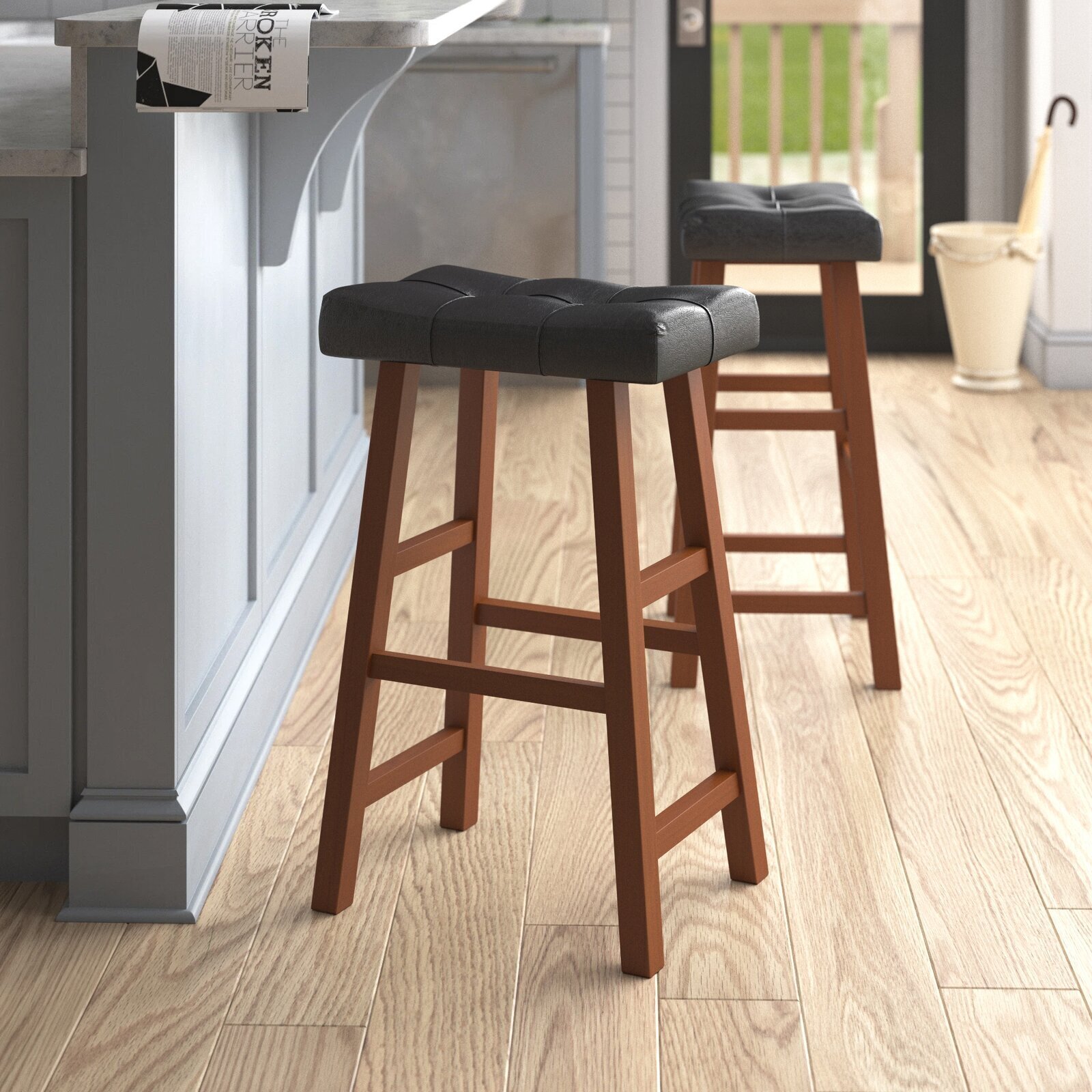Leather Saddle Stools with Tufted Seats