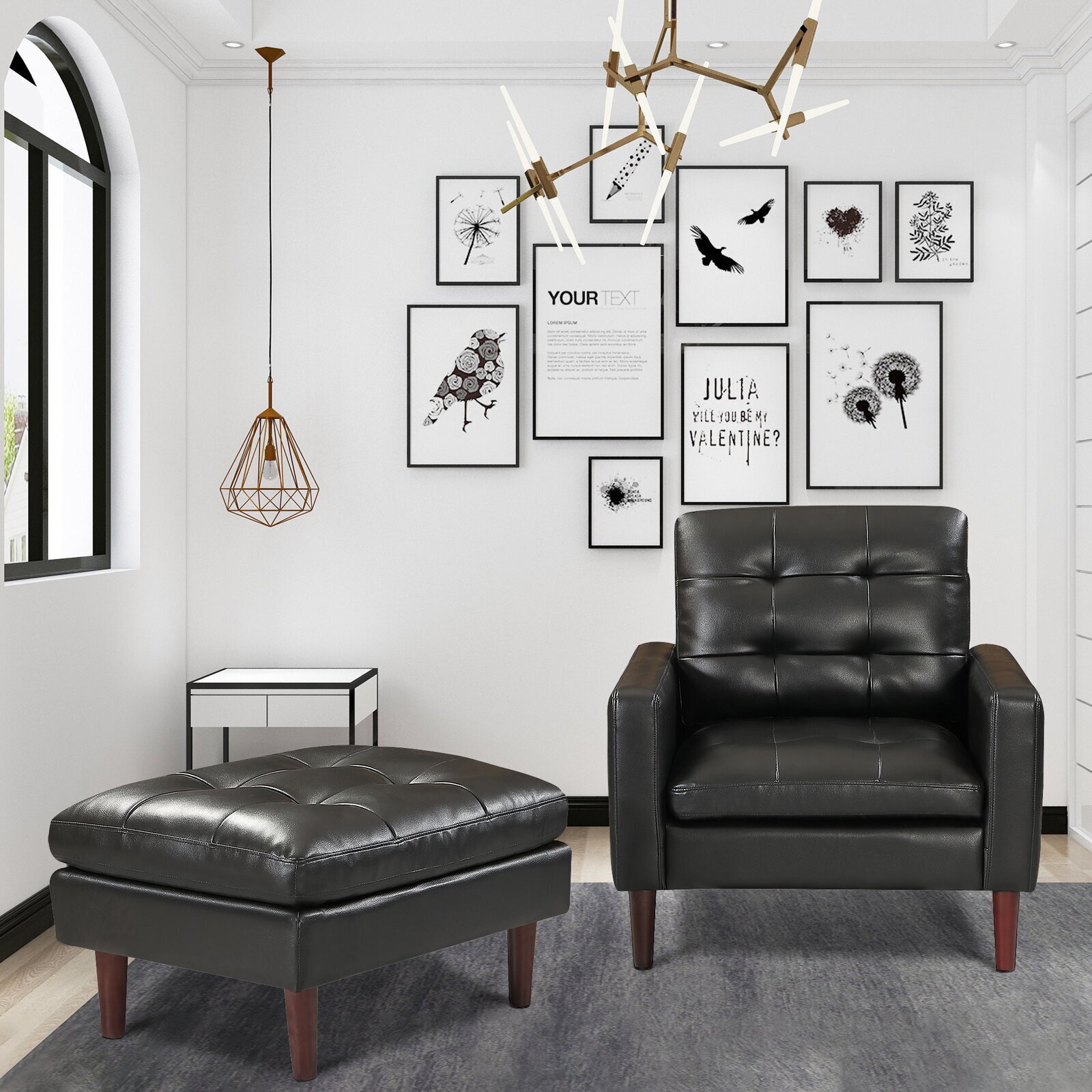 Leather Sitting Chair With Matching Ottoman 