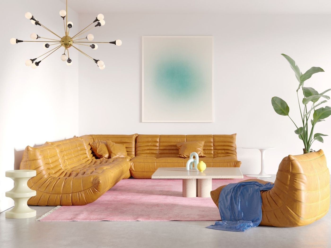 Leather tan lounge mobile sofa