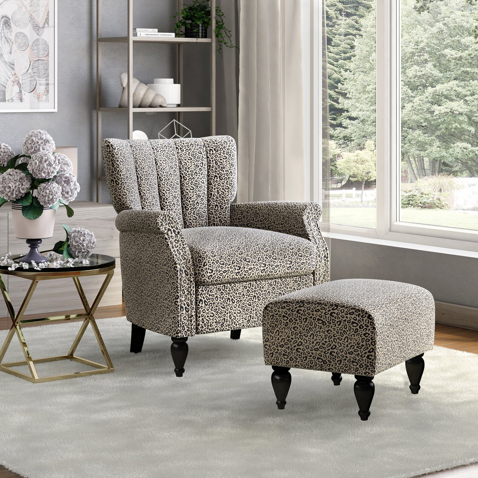 Leopard Print Chair and Ottoman