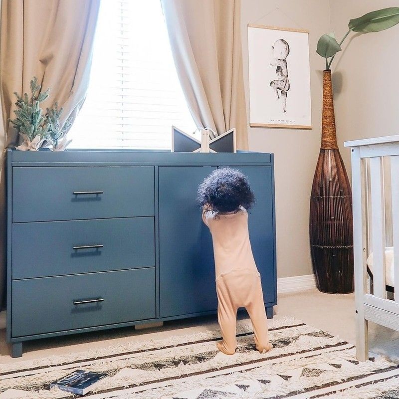 blue changing table dresser Charlie 7-Drawer Changing Table, Blue/Weathered Navy, White Glove Delivery