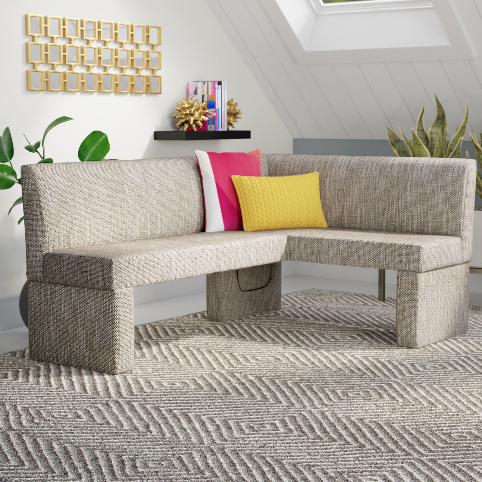 Linen L Shaped Kitchen Bench with Storage