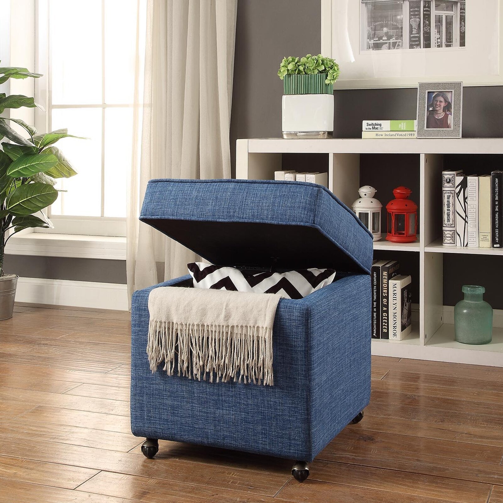 Linen Ottoman on Wheels
