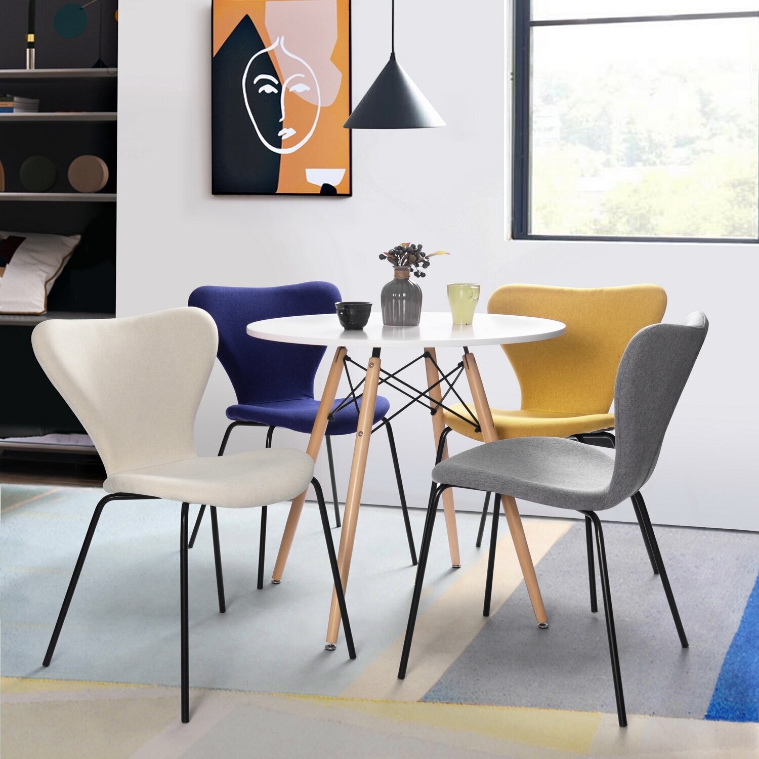 Linen Retro Dining Chairs Set of 4