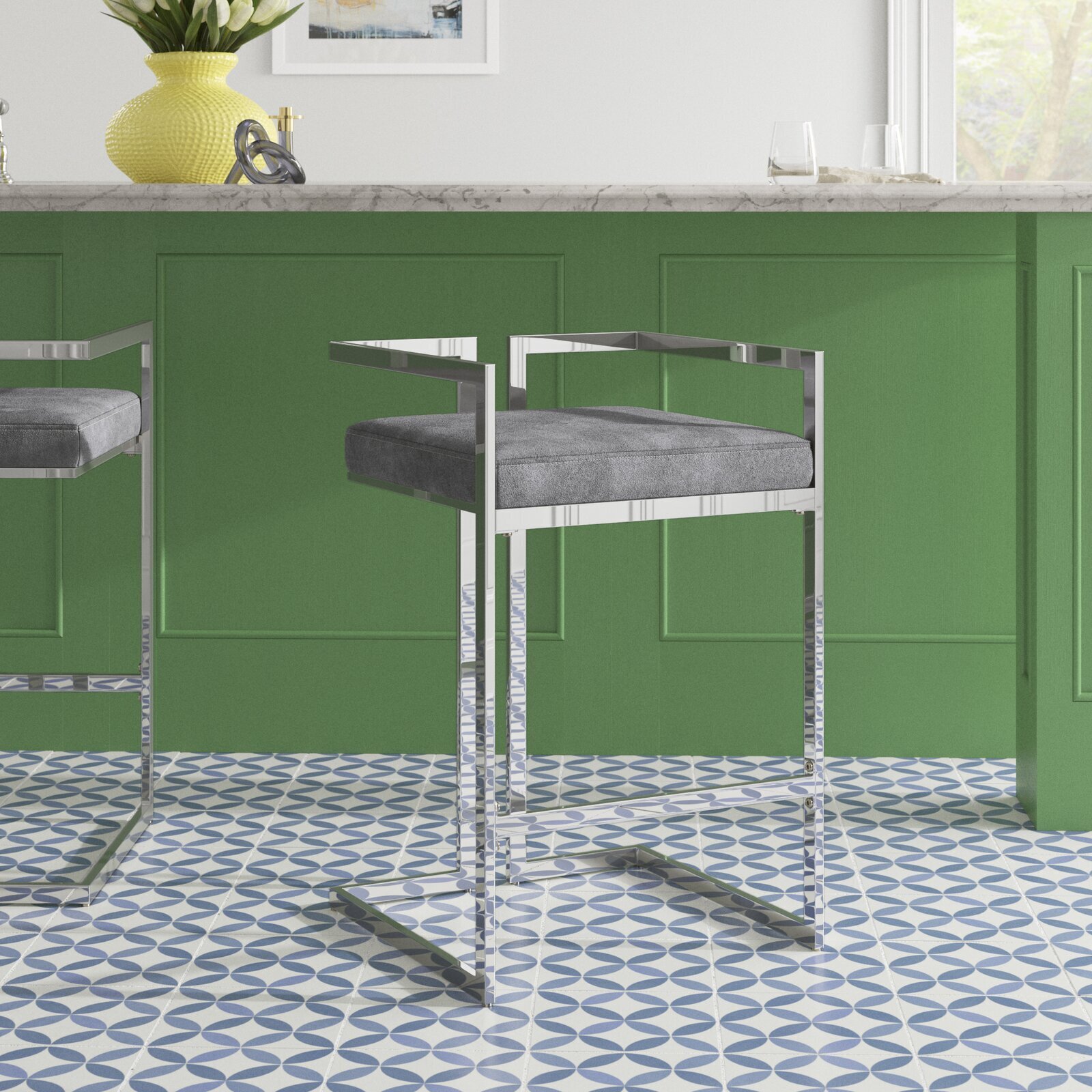 Low Back Velvet Counter Stool