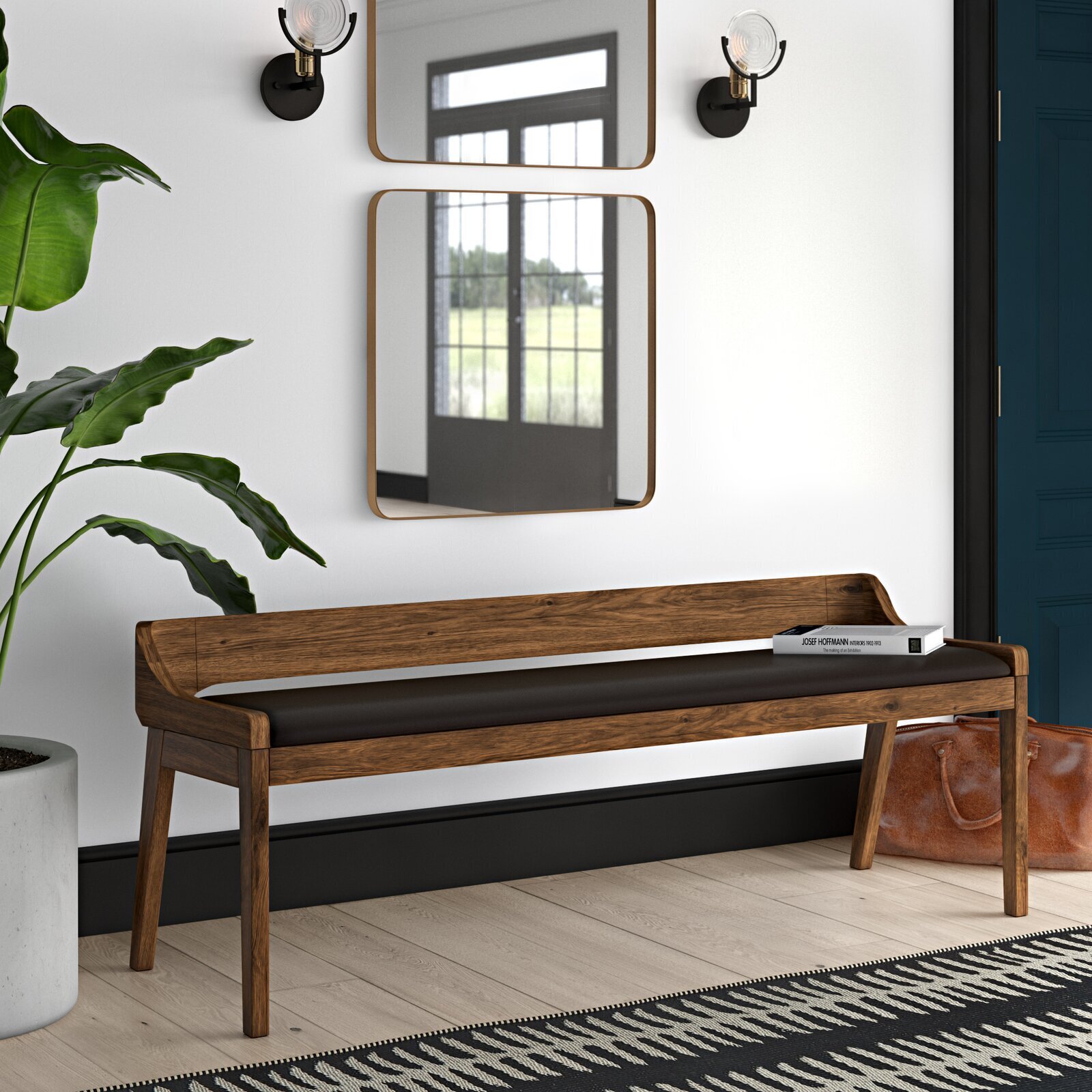 Low profile Leather Bench with Back