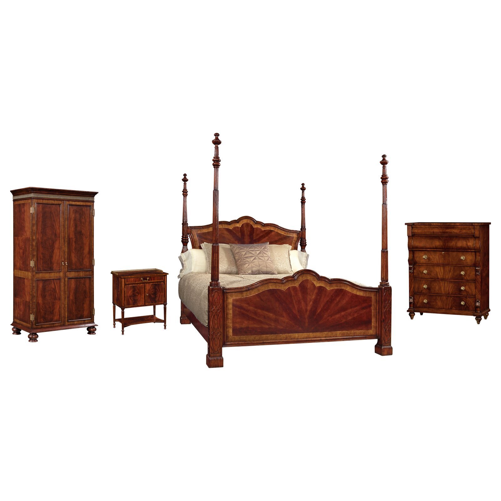 Luxury Four Piece Mahogany Four Poster Bedroom Set