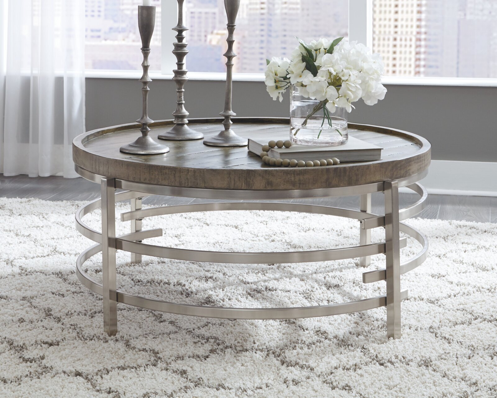 Mango wood and chrome coffee table