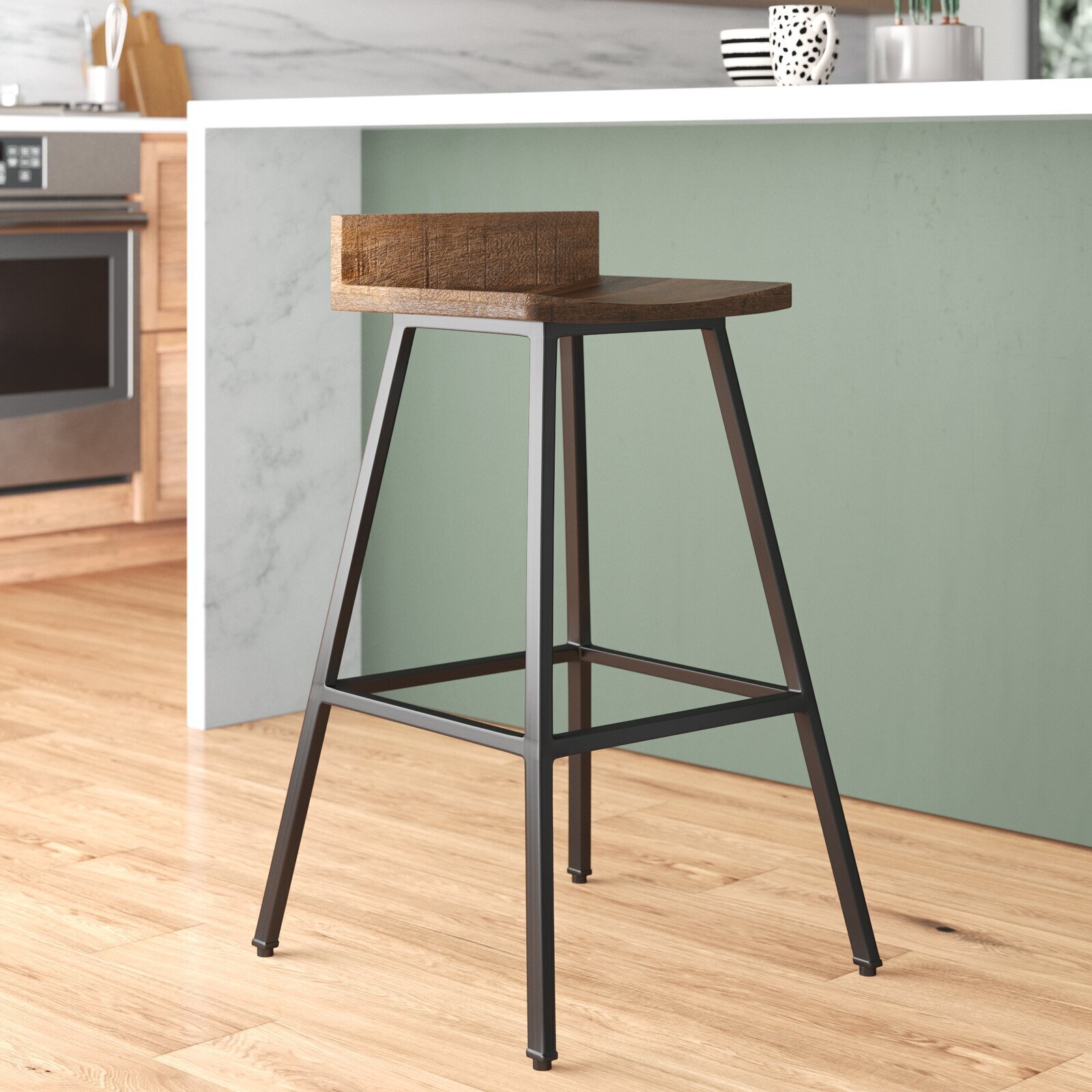 Metal and Wood Minimalistic Contemporary Stool