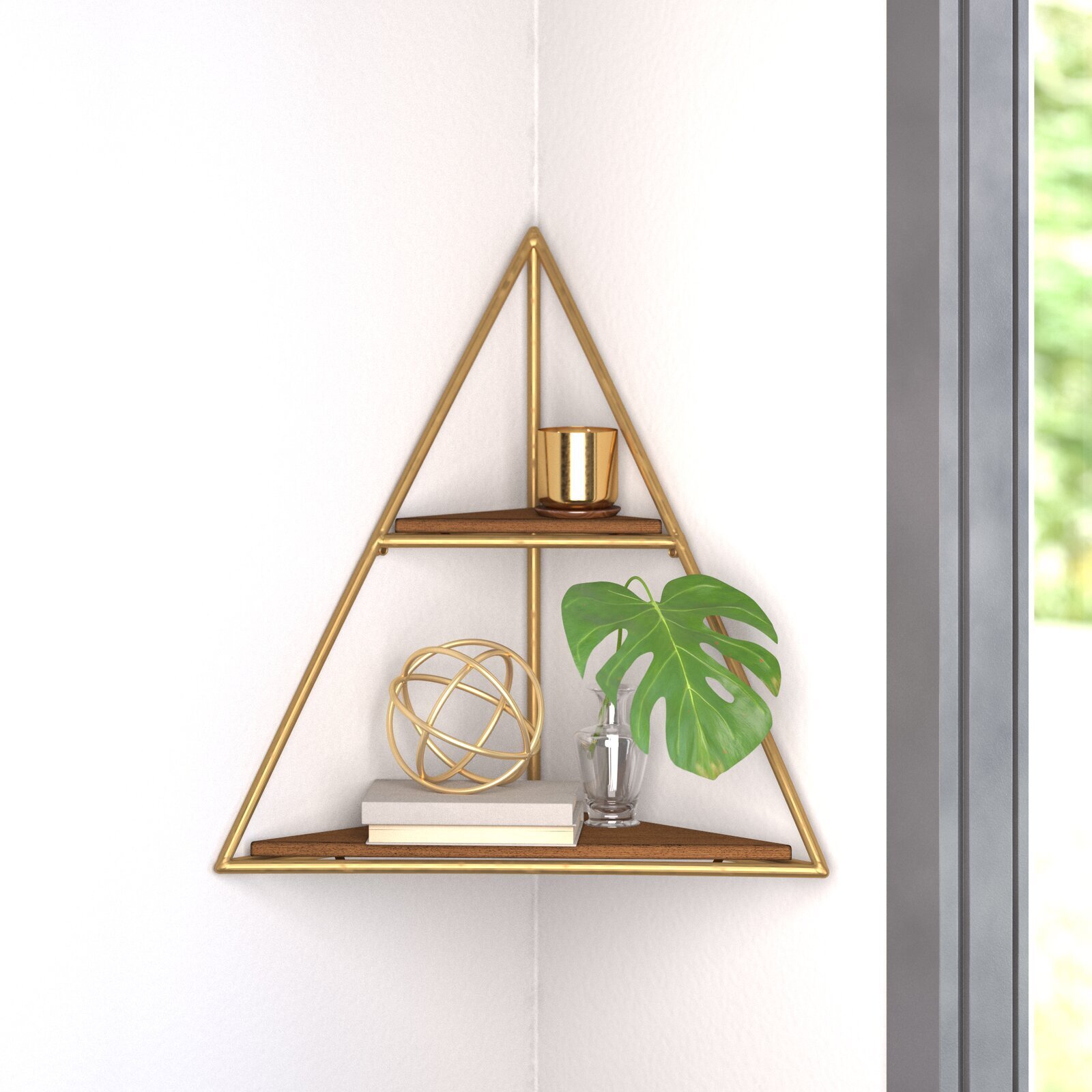 Mid century modern wall mounted corner shelf