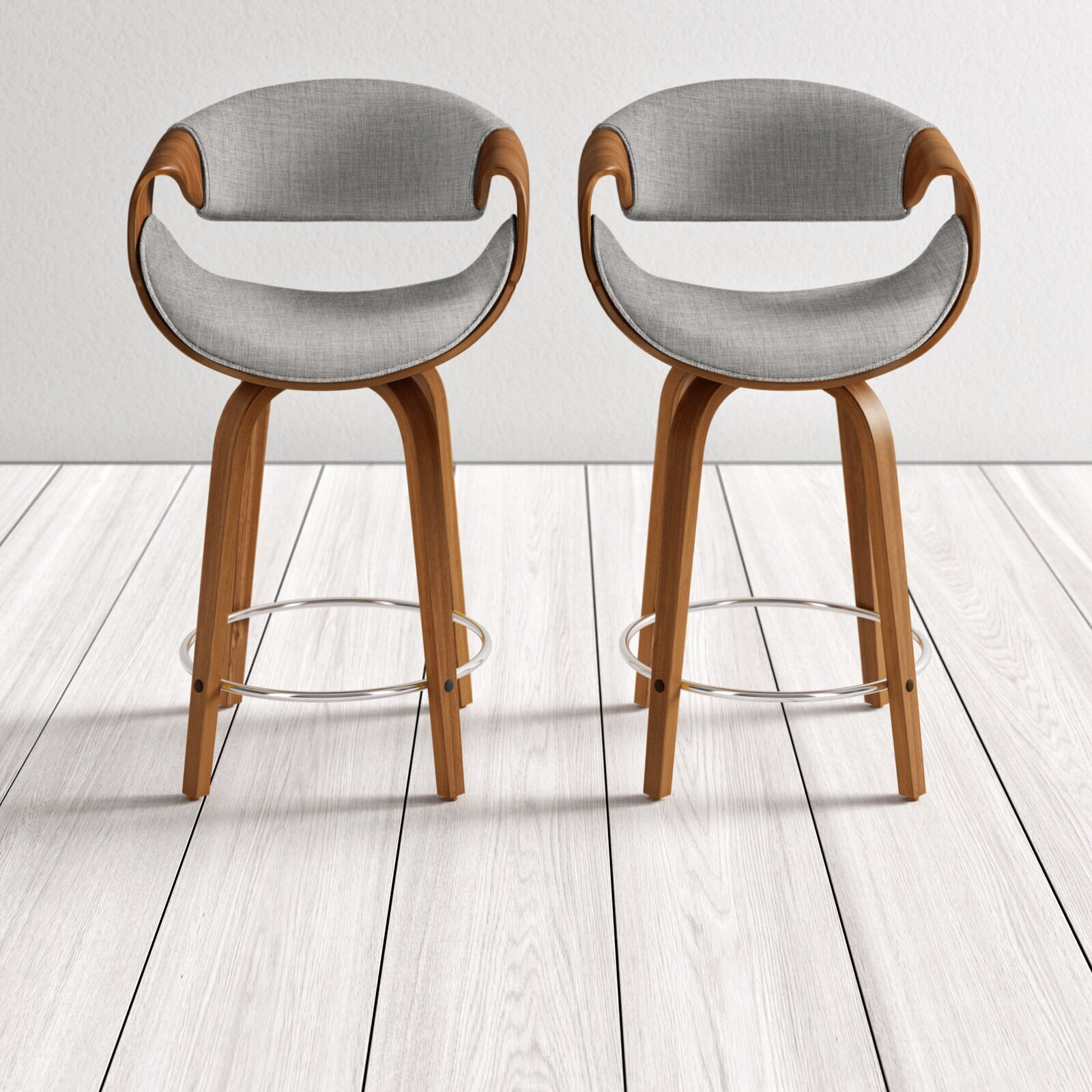 Mid century modern wooden bar stools with back