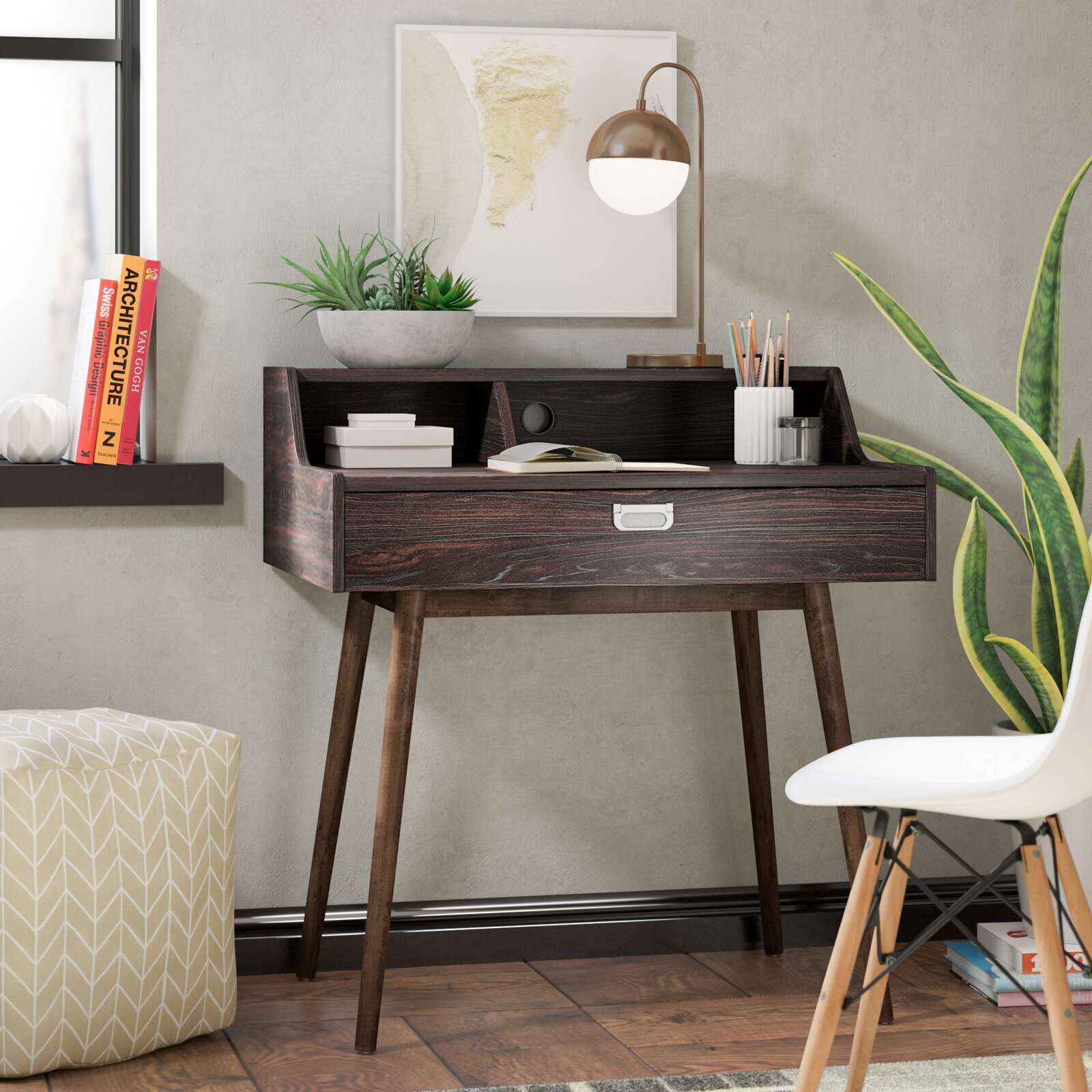 Mid Century Secretary Desk with Hutch