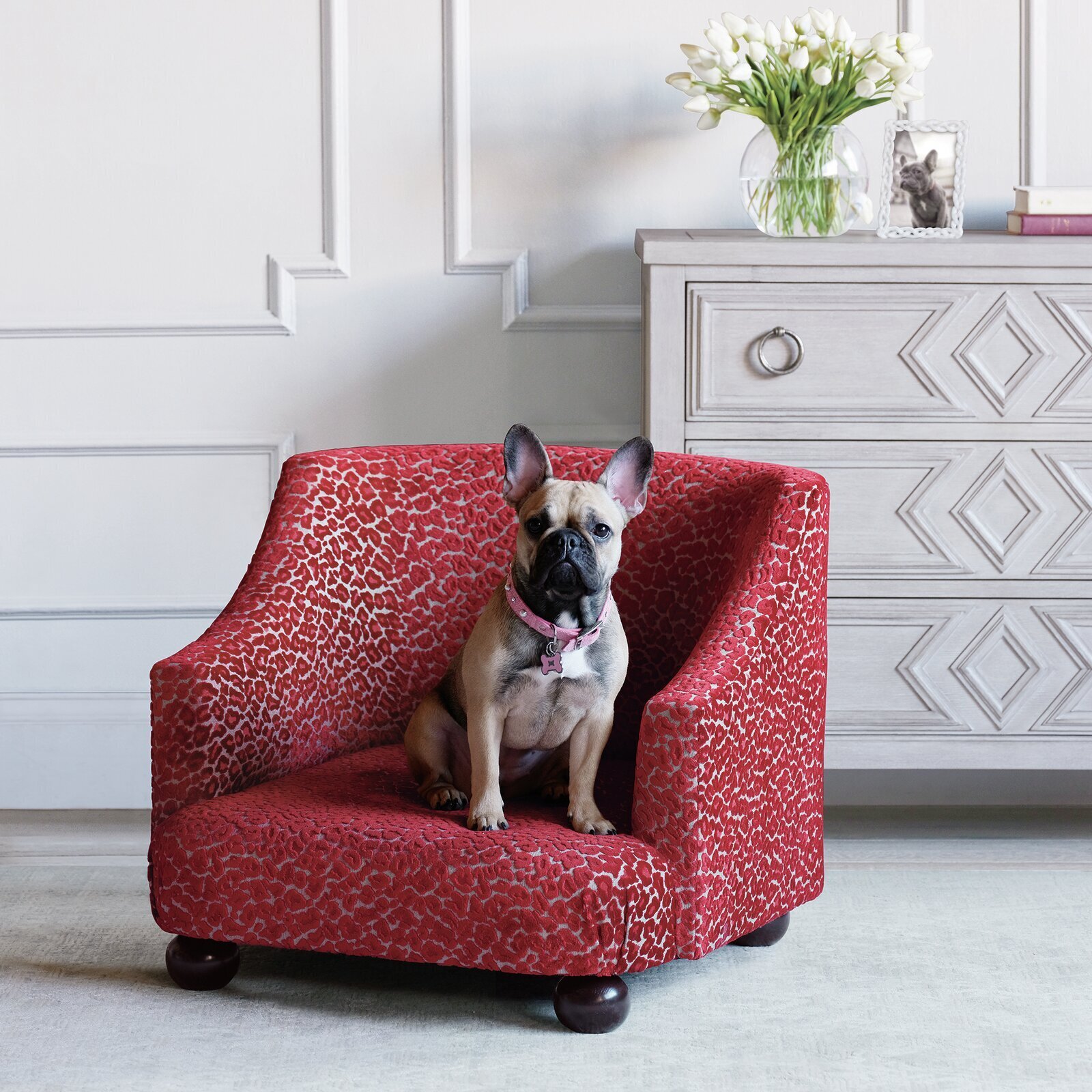 Mini Sofa Style Red Cheetah Dog Bed 