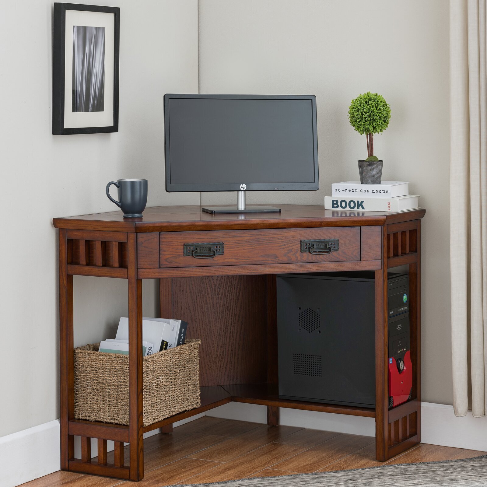 Mission style Corner Desk with Full Drawer