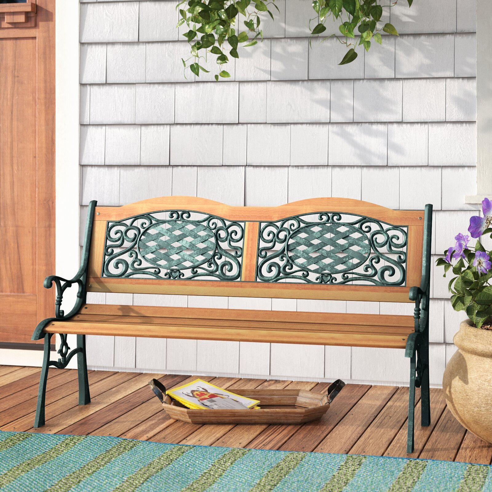 Mixed Metal and Wood Bench