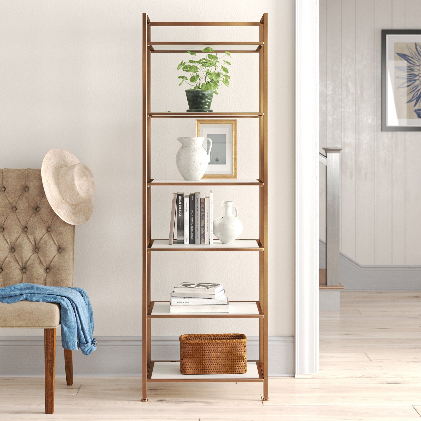 Modern Corner Floor Shelf in Gold 