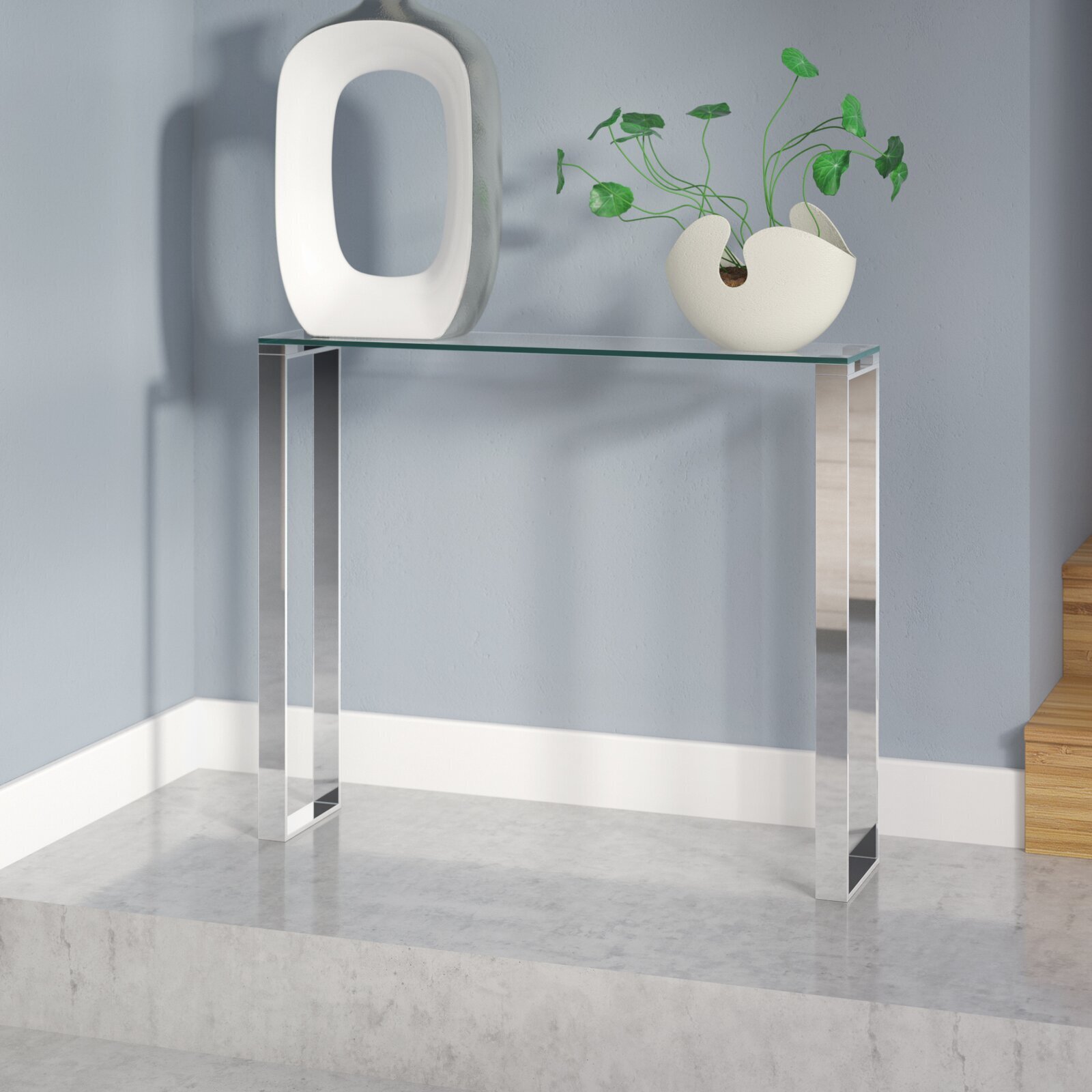 Modern Glass Chrome Console Table