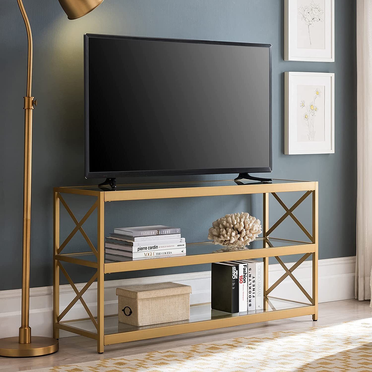 Modern Gold Glass And Metal TV Stand