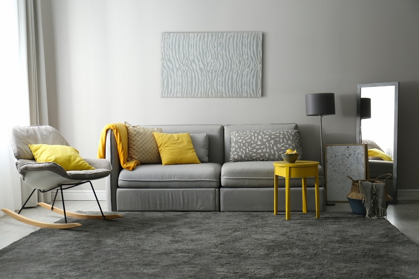 Modern Living Room in Yellow and Grey