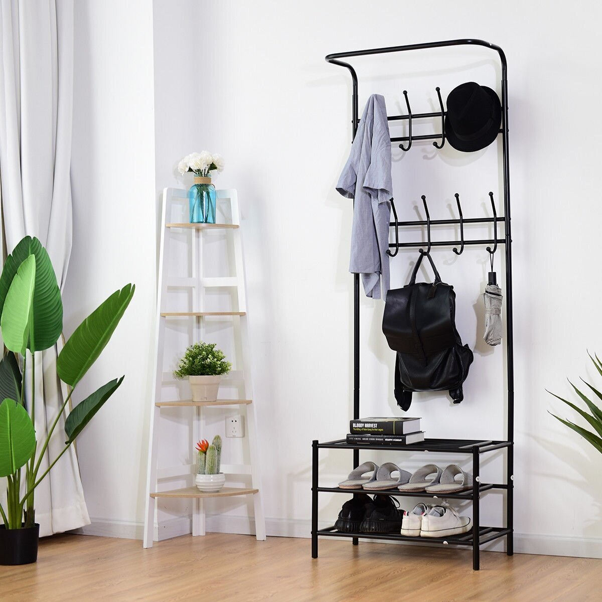Modern Smooth Black Hall Tree 