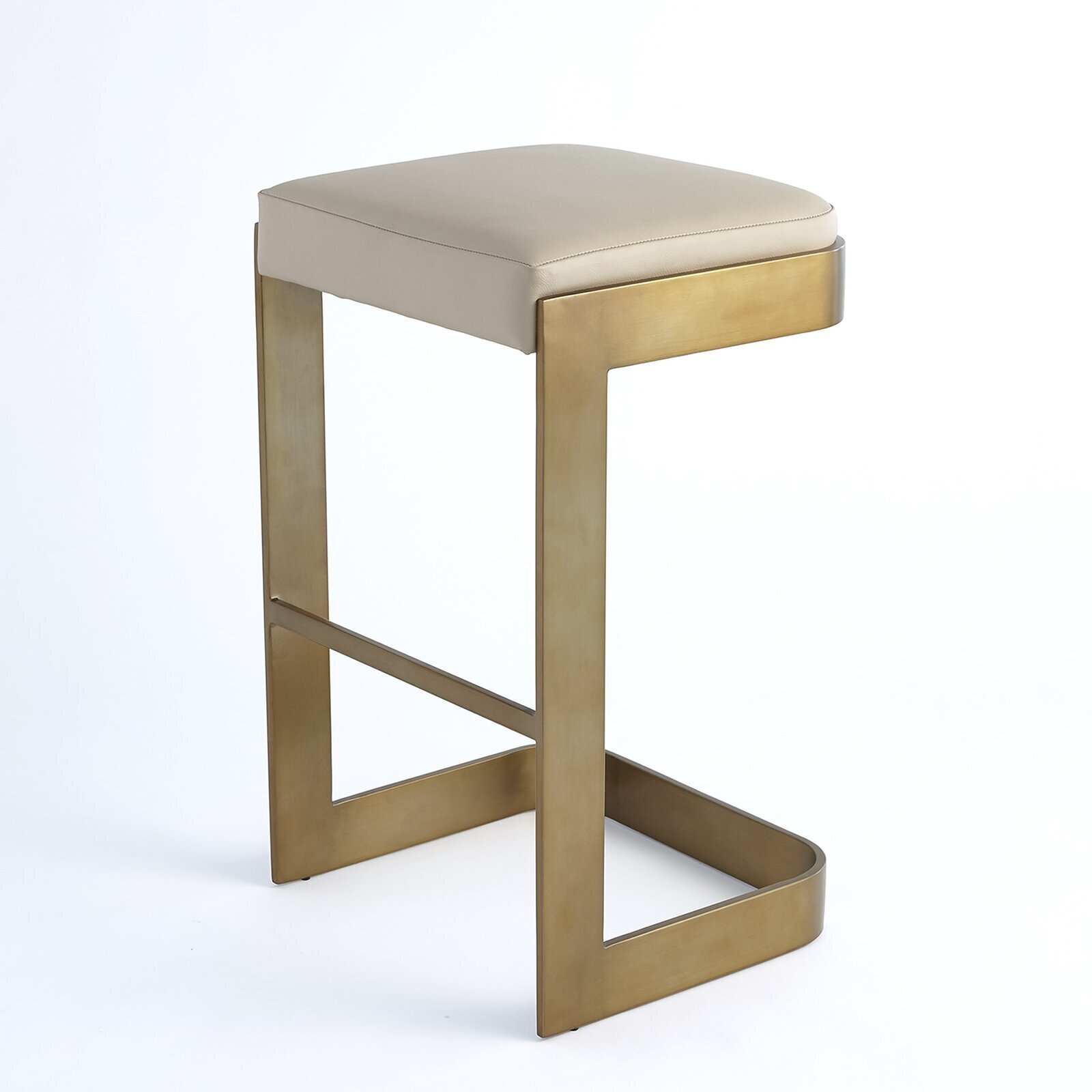 Modernist Design Antique Brass Padded Bar Stool
