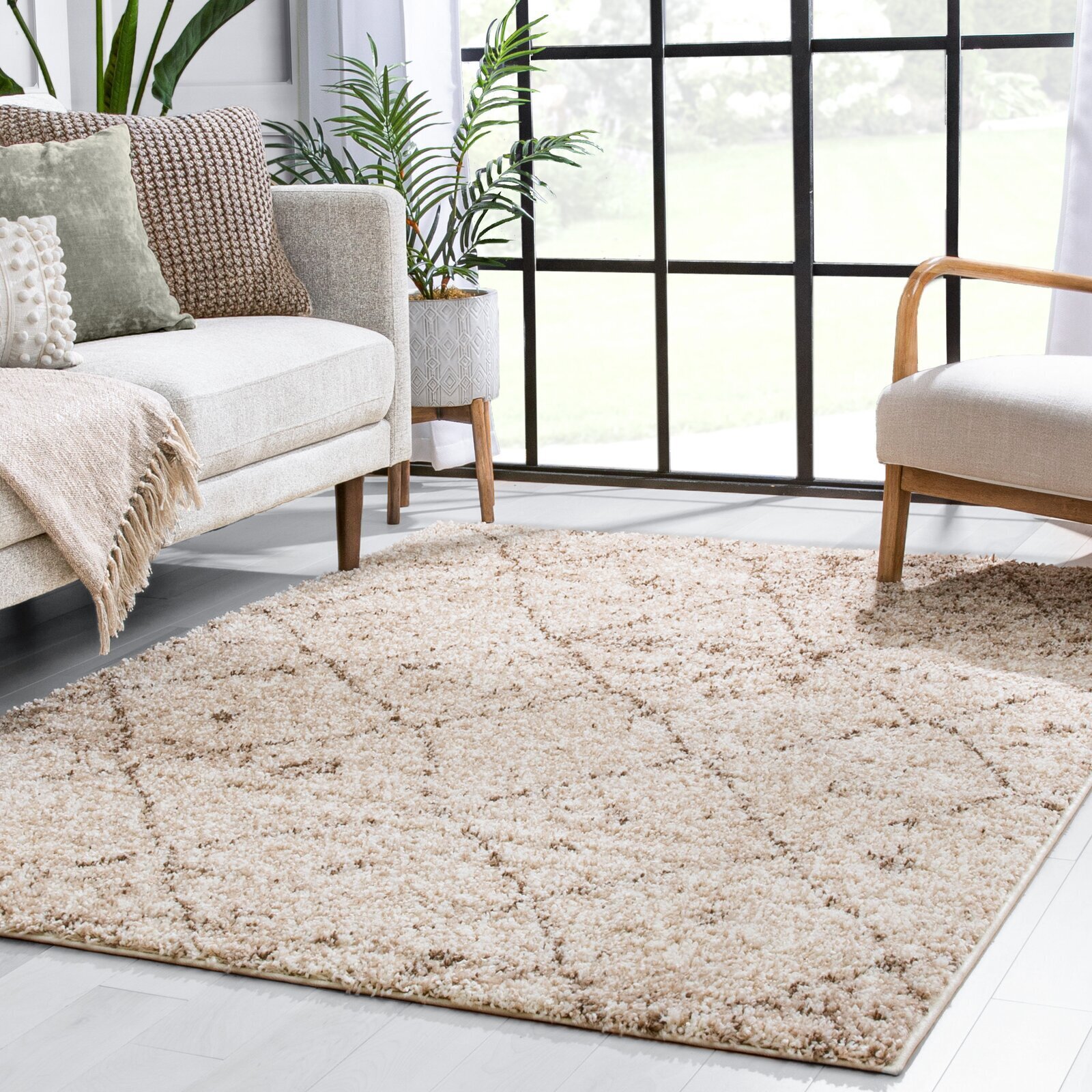 Moroccan Plush Beige Area Rug 