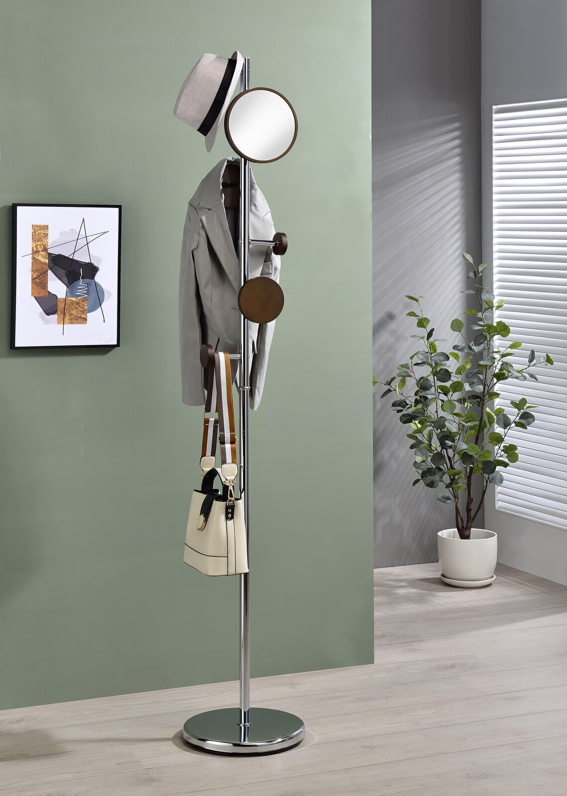 Narrow Metal Freestanding Coat Rack with Mirror