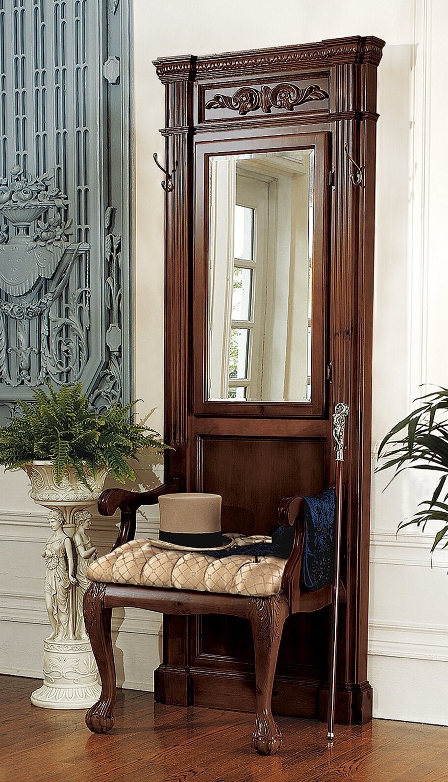 Hall Trees With Bench And Mirror