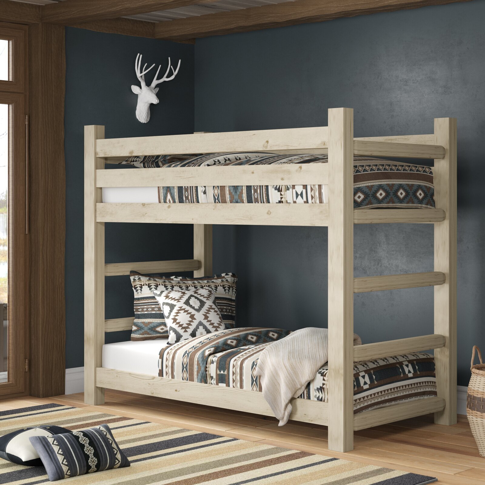 Natural Grain Rustic Wood Bunk Bed