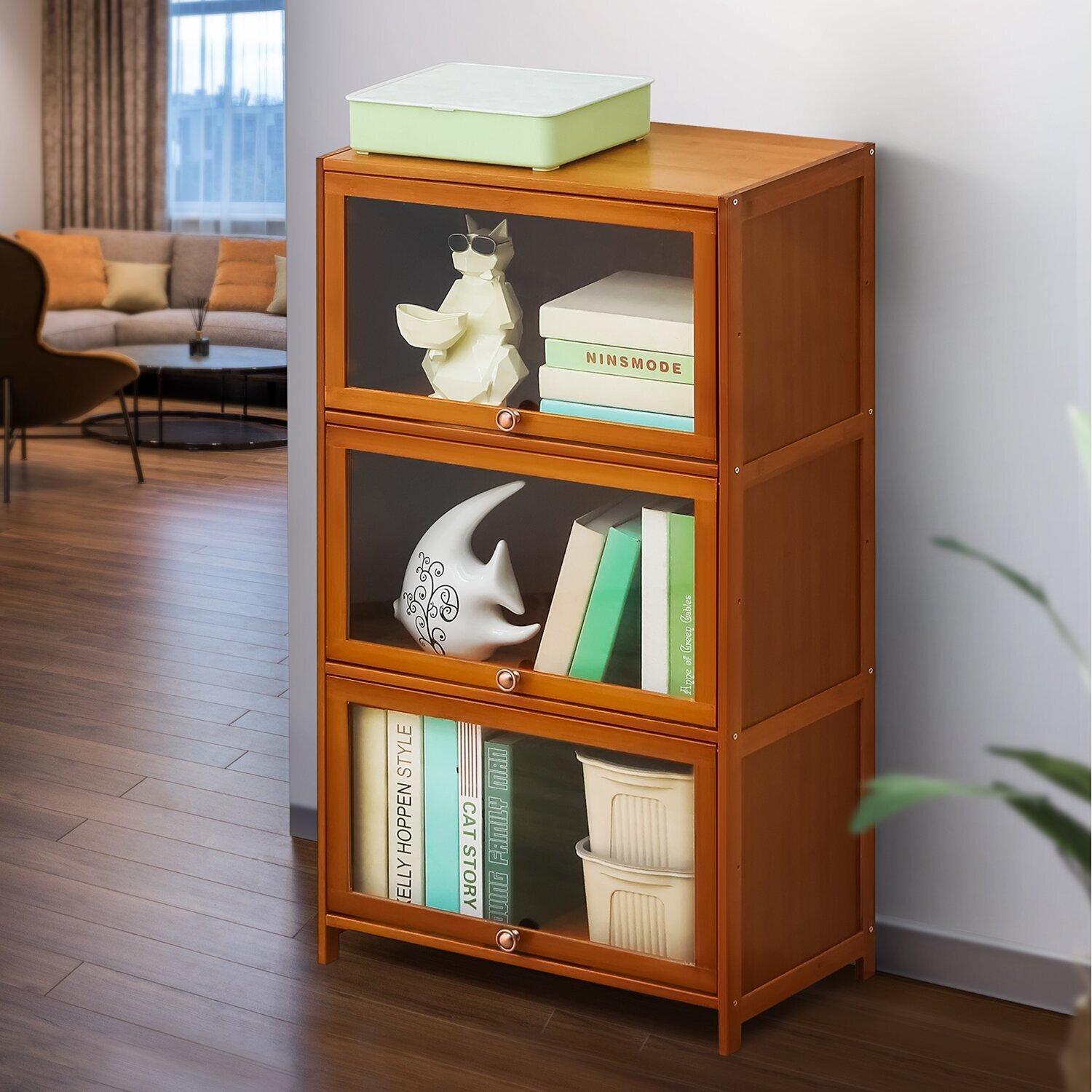 Naturalistic Push Door Basic Bamboo Bookshelf