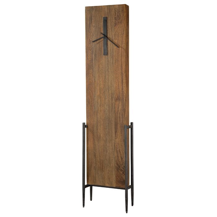 Numberless solid wood and metal floor clock