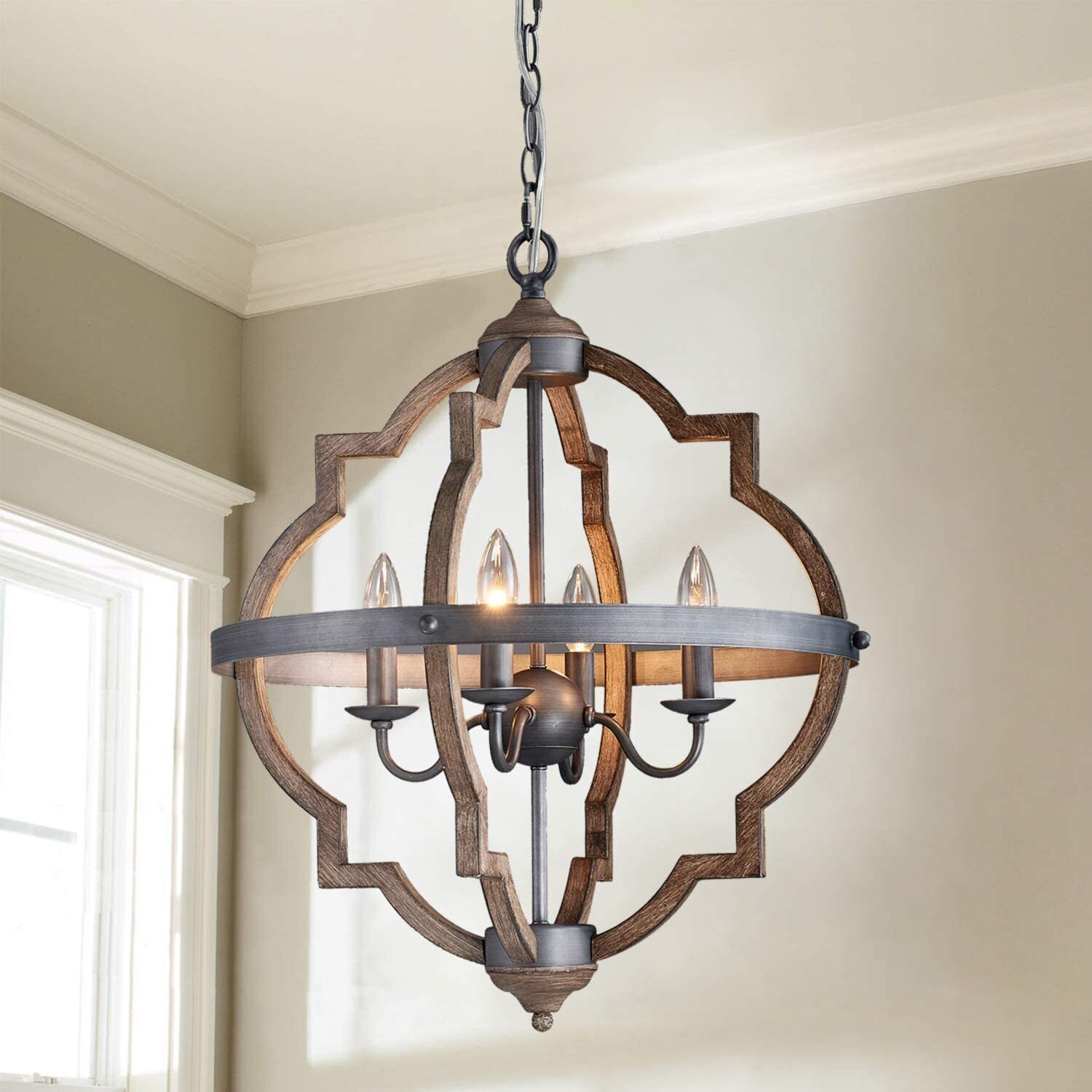 Oak Finish Candle Chandelier 