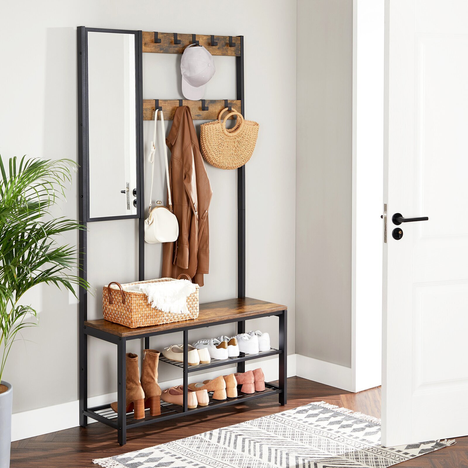 Open Concept style Entryway Bench with Mirror