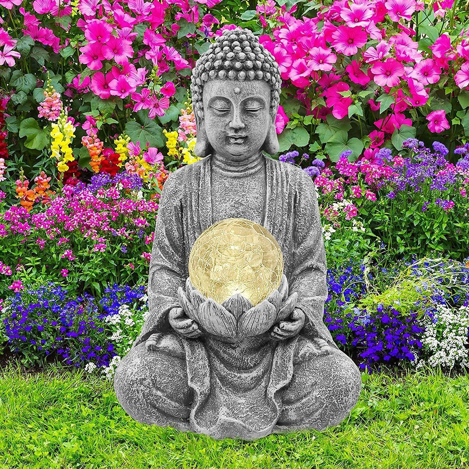 Ornamental Lotus Sculpture with Solar Light